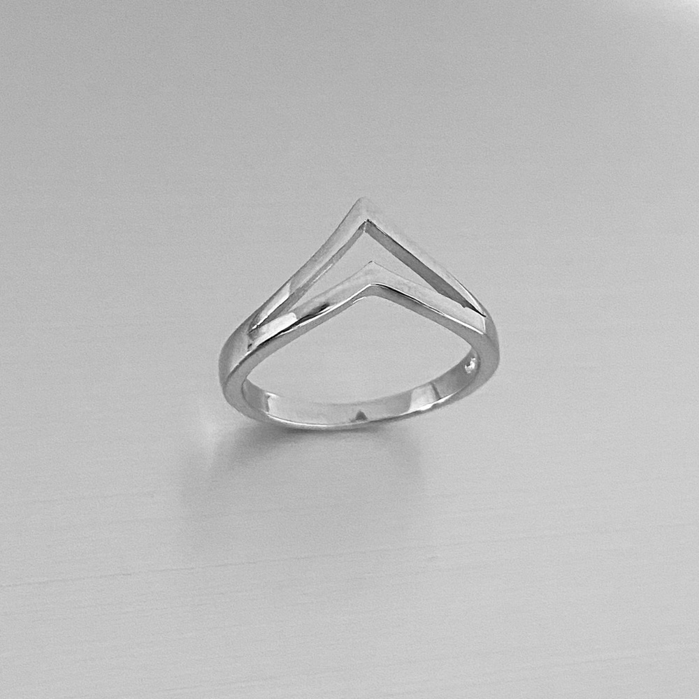 Sterling Silver Plain Double V Shape Ring - image 2